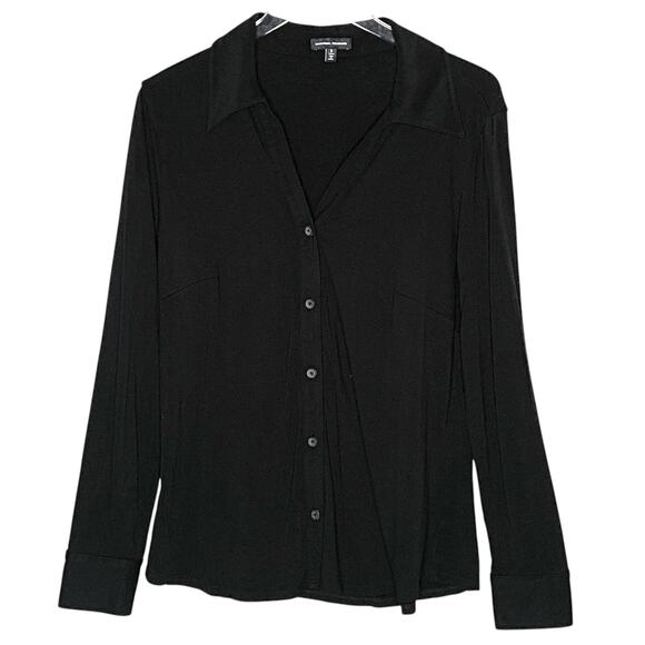 Universal Standard 16 Black Liquid Jersey Button Front Shirt V Neck Collar Plus - Picture 1 of 10